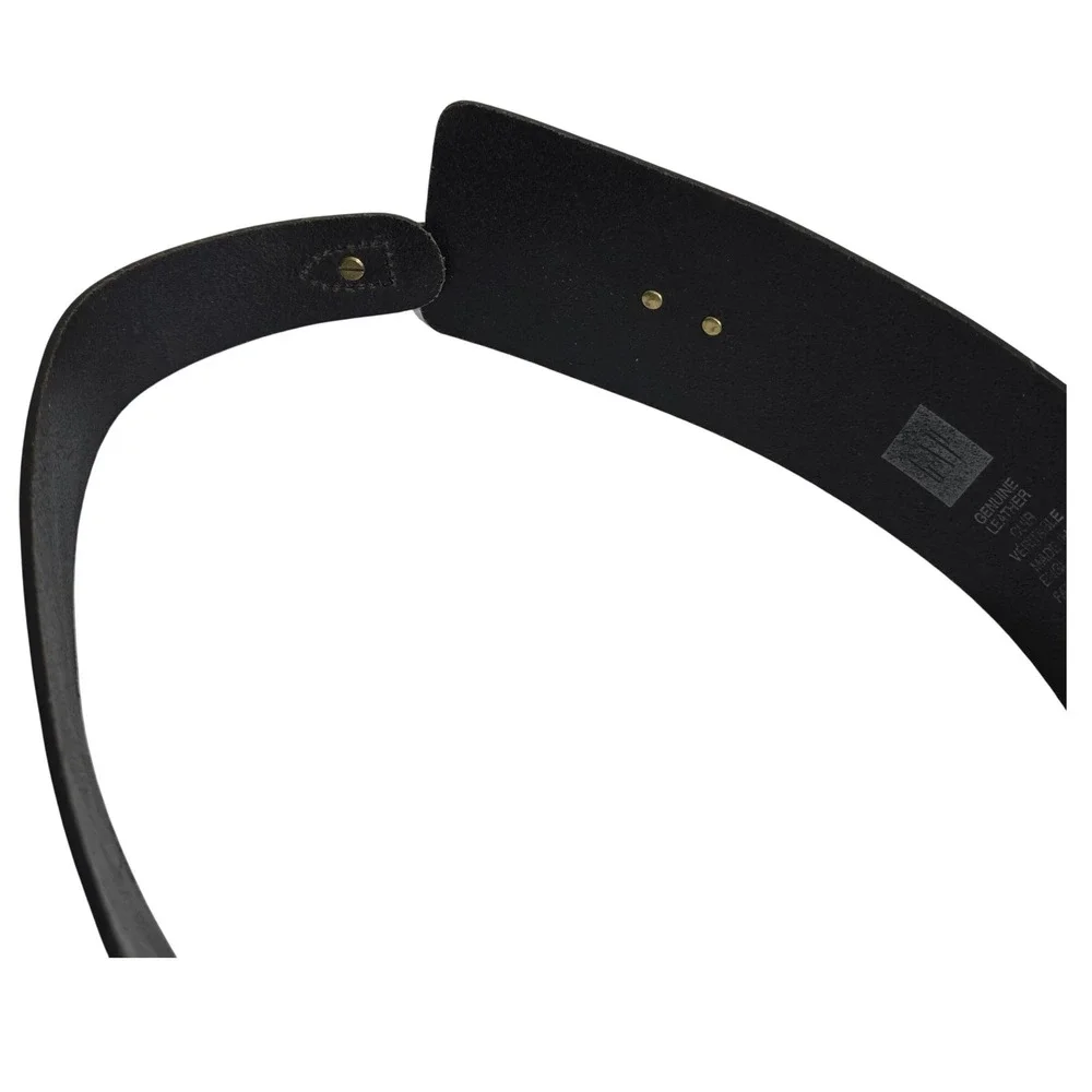 Gap Leather Waist Belt Women Medium Black Wide Made in England Gold Hook Good